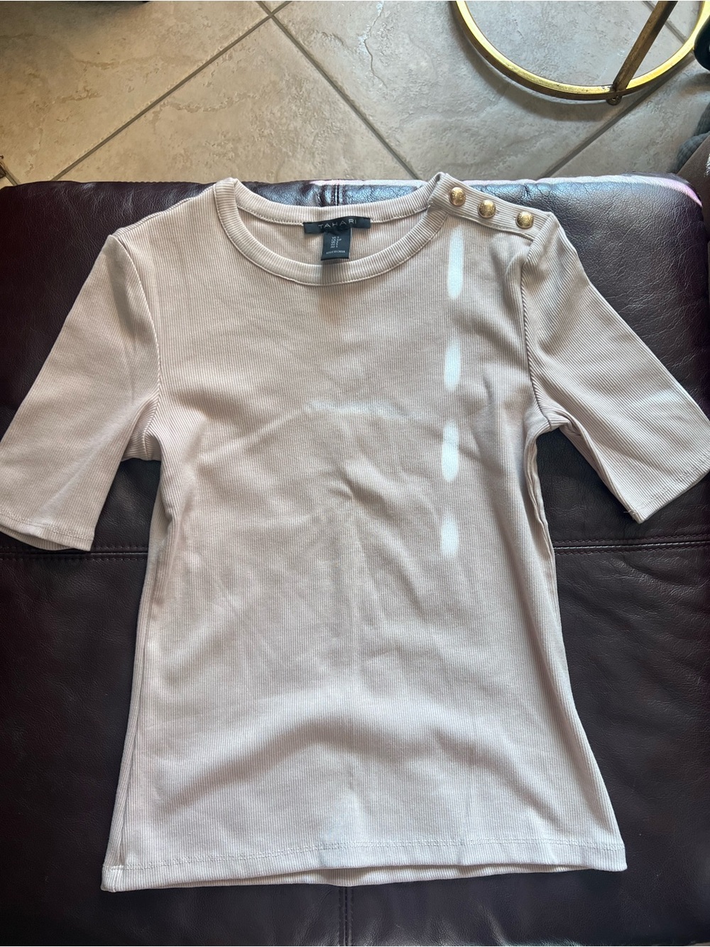 Tahari Short Sleeve Top with Shoulder Buttons
